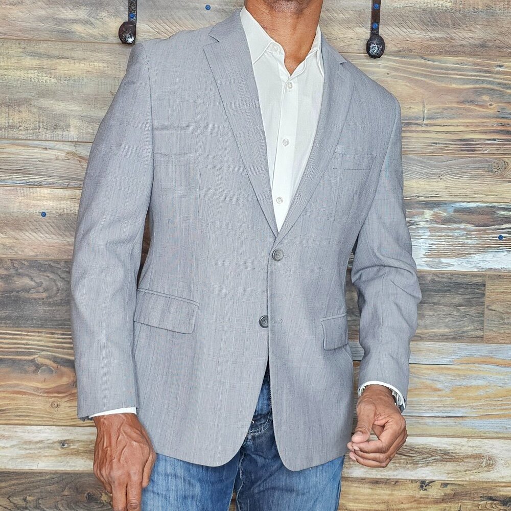 Banana Republic Tailored Fit Dual Vent Lite Gray Plaid Sport Blazer Jacket 42S